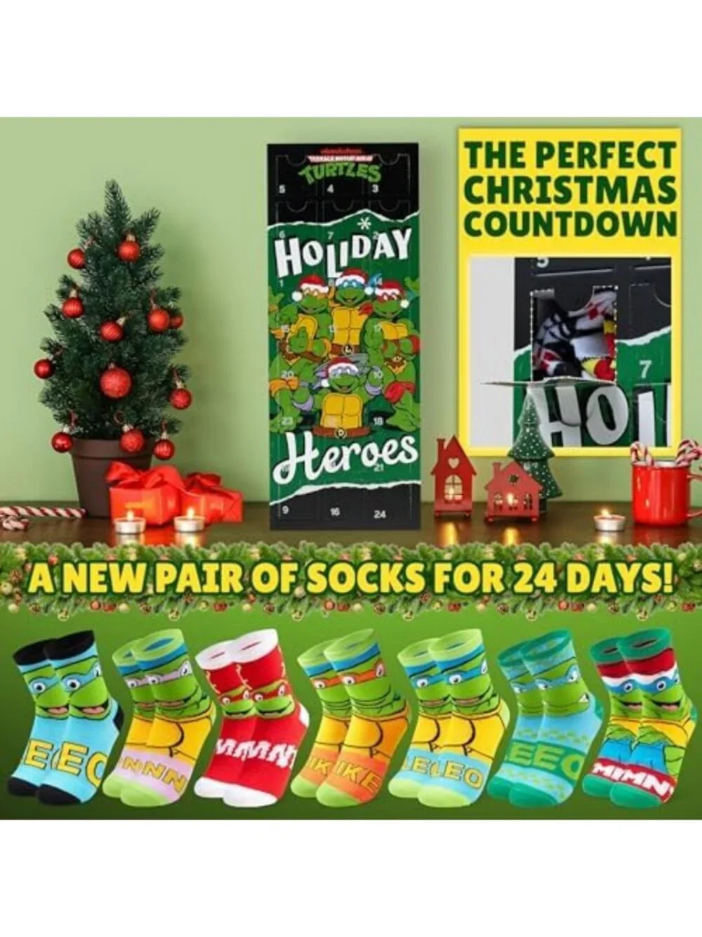 24 Pcs Teenage Mutant Ninja Turtles Socks Advent Calendar for Kids 2026